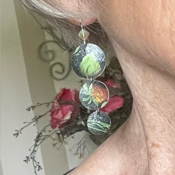 Vintage Recycled Repurposed Tin Handcrafted Earrings by Sandy Robinson Jewelry - Picture 2 of 4